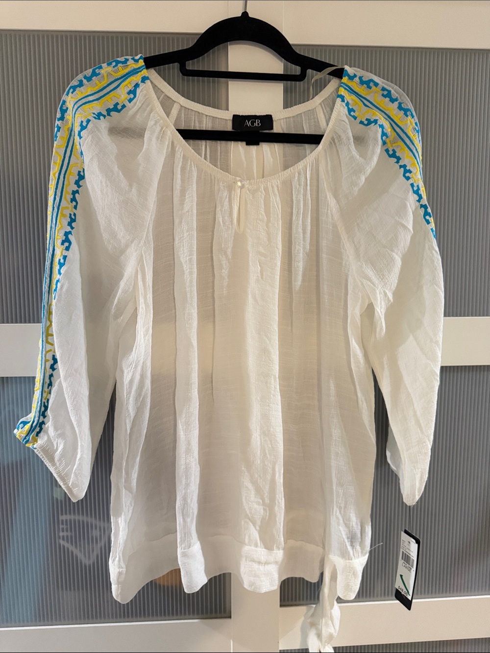 AGB White Tunic with Blue & Yellow Embroidered Shoulders